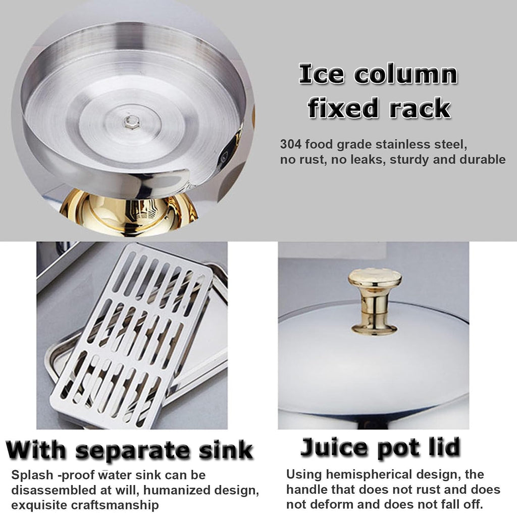 Stainless Steel Juice Dispenser with Tap & Ice Chamber Keep Beverages Ice Cold, Self Service Cocktail Dispenser, Commercial Clear Glass Water Dispenser for Brea(Gold)
