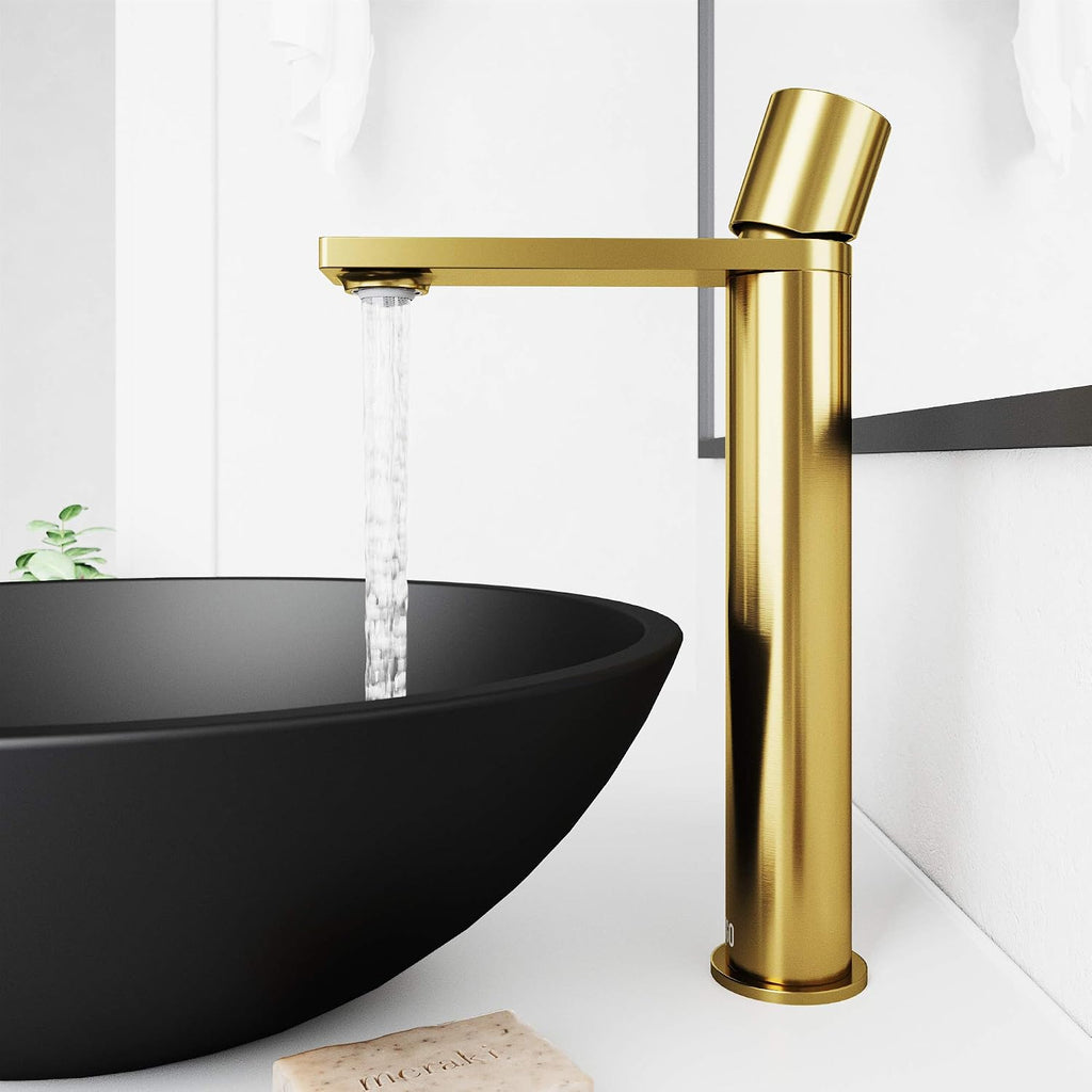 VIGO Gotham Single-Handle Single-Hole Mount Vessel Bathroom Sink Faucet, 12-Inch, Matte Brushed Gold, Modern Design, Solid Brass, 1.2 GPM WaterSense & Ceramic Disc Valve, Corrosion-Resistant