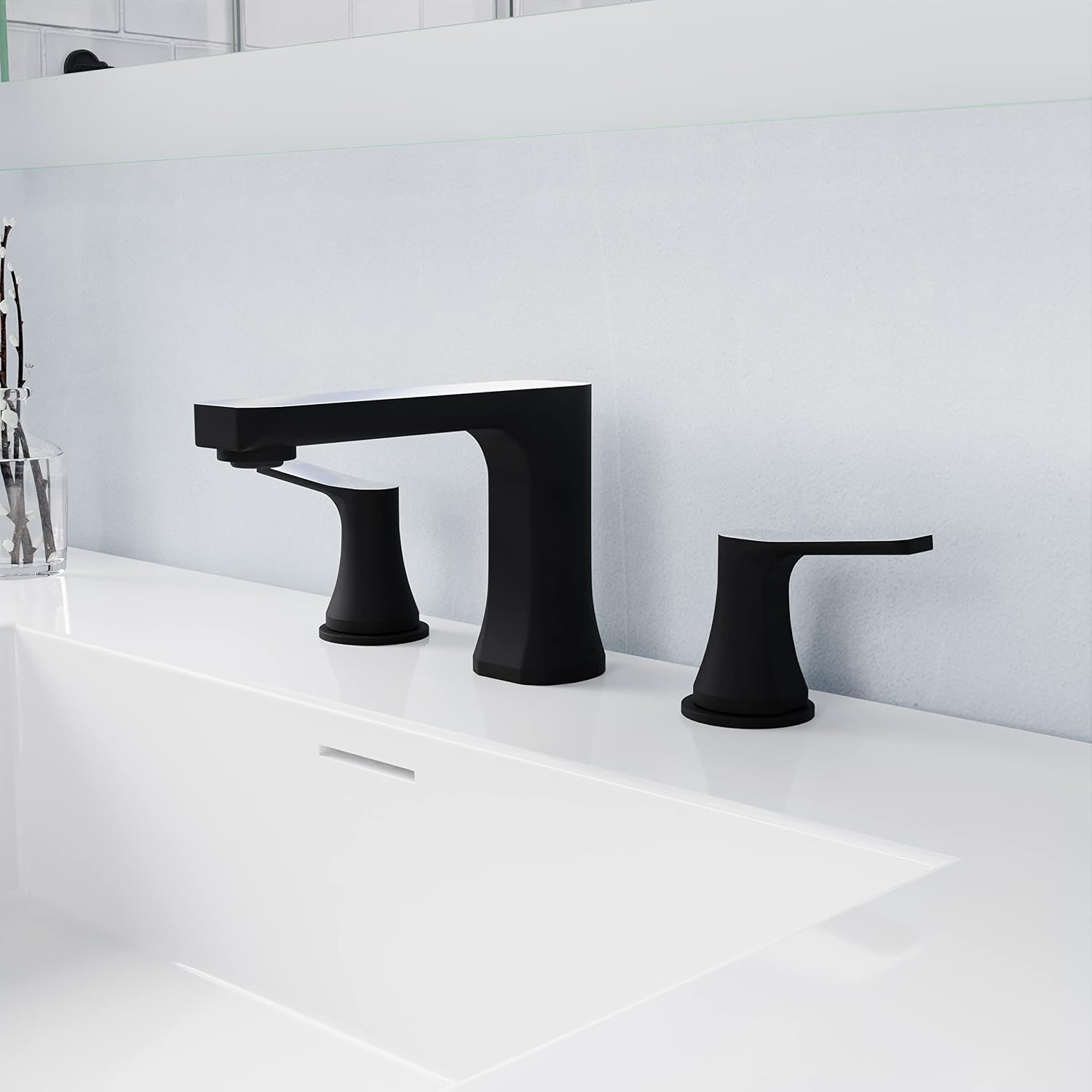 ANZZI Bathroom Faucet, Two Handle for Sink 3 Hole, Three Hole Bathroom Sink Faucet, RV Faucet, Vanity Faucet, Two Tone 8in Widespread Faucet, Matte Black & Chrome Faucet and Pop-up Drain (L-AZ902MB-C)