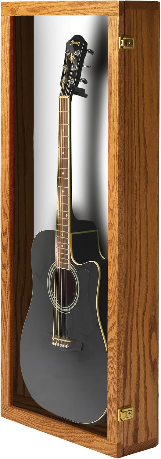 PENNZONI Acoustic Guitar Display Case - Acrylic Acoustic Guitar Case - Guitar Display Case Wall Mount, Guitar Wall Case Made from Hardwood Frame & Clear Acrylic | Natrual Oak