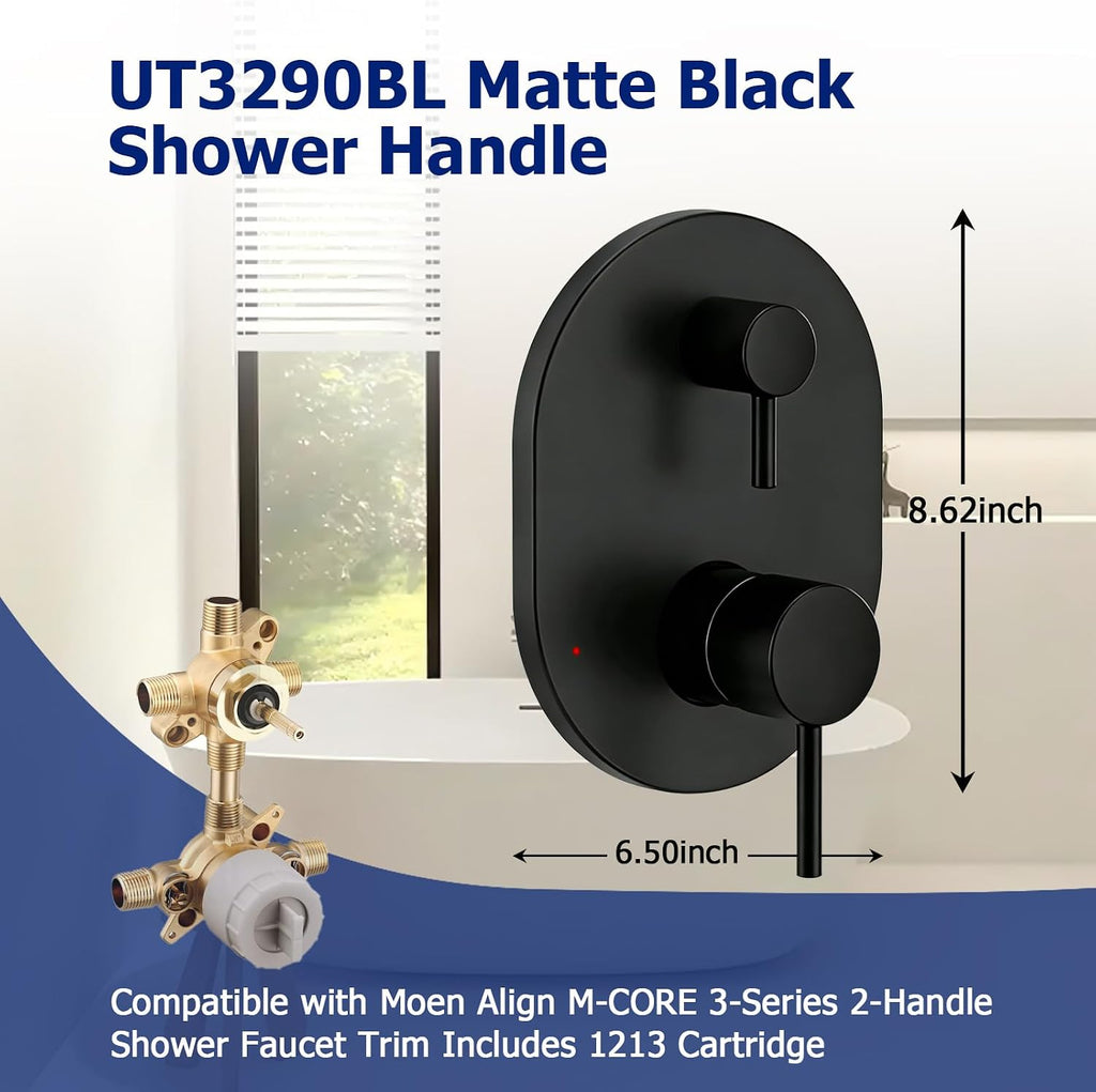 UT3290BL Matte Black Shower Valve Trim Kit Compatible with Moen Align M-CORE 3-Series 2-Handle Shower Faucet Trim Includes 1213 Cartridge for Moen U232 U362 M-CORE Mixing Valve, Valve Require