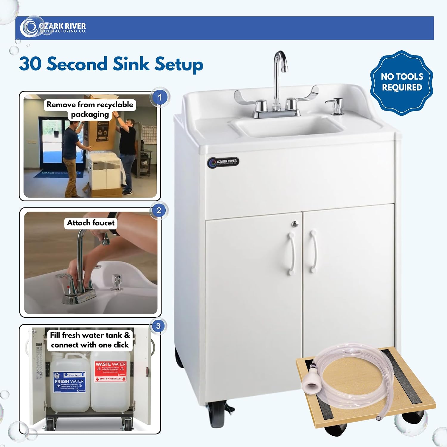 Ozark River Portable Sinks Premier White & Fill-n-Roll Dolly Kit Bundle, White Laminate-ABS, Portable Sink with Hot Water, Self-Contained Sink, Portable Hand Washing Station, 110V