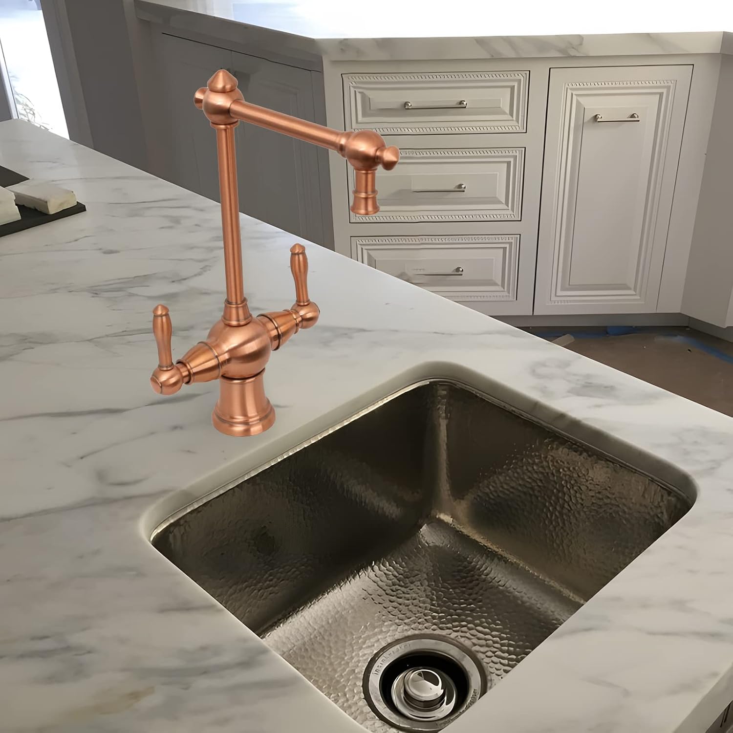 Two-Handles Copper Drinking Water Filter Faucet, Dual Lever Hot and Cold Water Faucet for Instant Hot Water Tank Dispenser & Filtration System