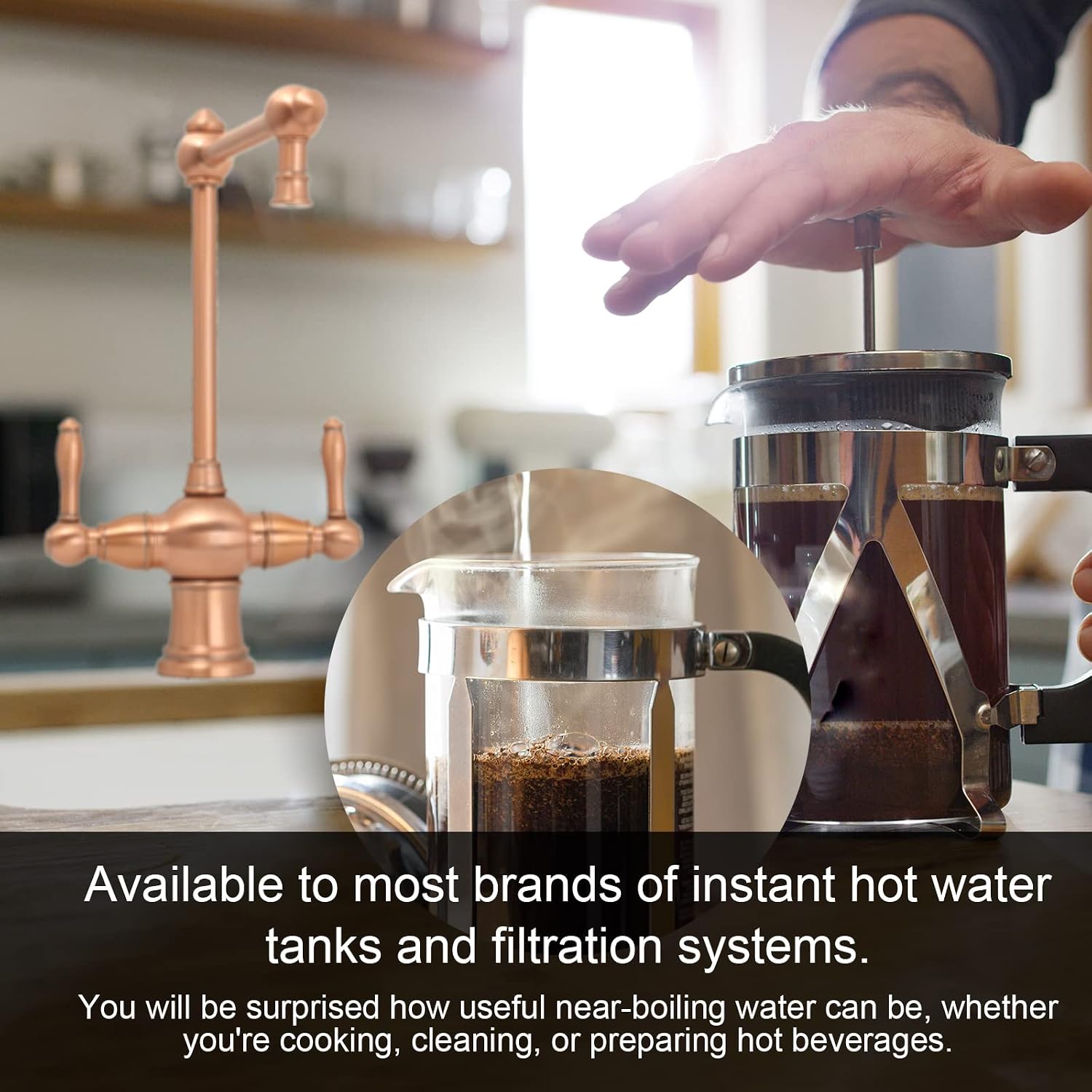 Two-Handles Copper Drinking Water Filter Faucet, Dual Lever Hot and Cold Water Faucet for Instant Hot Water Tank Dispenser & Filtration System