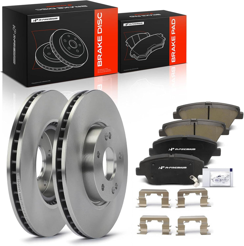 A-Premium 11.81 inch(300 mm) Front Vented Disc Brake Rotors + Ceramic Pads Kit Compatible with Select Hyundai and Kia Models - Optima 2011-2016, Sonata 2011-2015, 6-PC Set