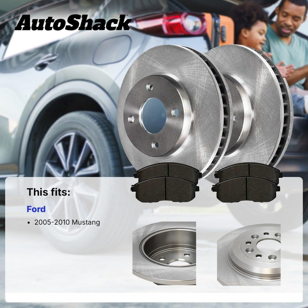 AutoShack Front & Rear Brake Rotors & Premium Pads for Ford, Mustang 2005-2010, RWD V6 4.0L