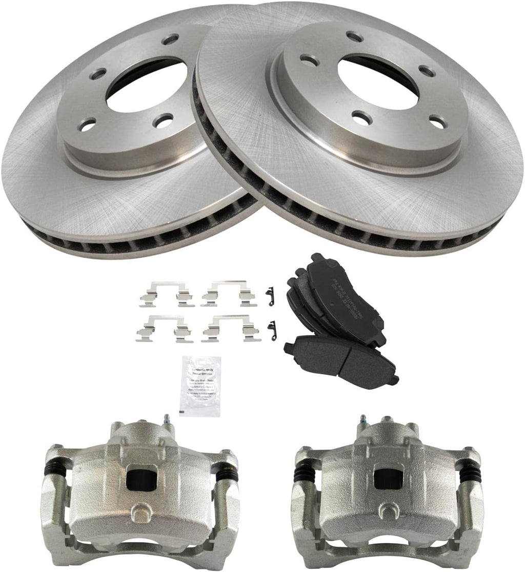 TRQ Front Brake Pad and Rotor Set Semi Metallic Vented Rotors Calipers Compatible with 2007-2012 Dodge Caliber