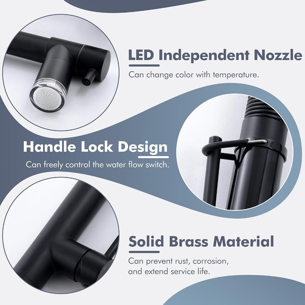 GIMILI Matte Black Kitchen Faucet with Pull Down Sprayer Commercial Kitchen Faucet with LED Double-Headed Single Handle Spring Stainless Steel Brushed Nickel Kitchen Sink Faucet
