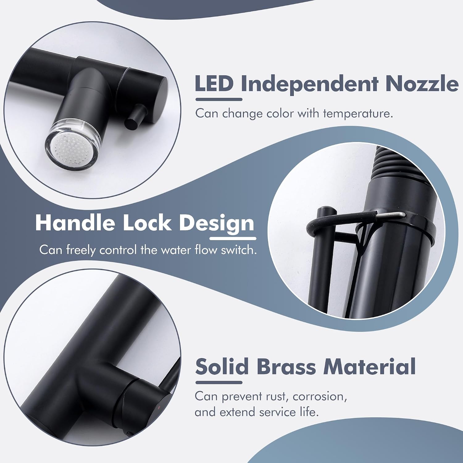GIMILI Matte Black Kitchen Faucet with Pull Down Sprayer Commercial Kitchen Faucet with LED Double-Headed Single Handle Spring Stainless Steel Brushed Nickel Kitchen Sink Faucet