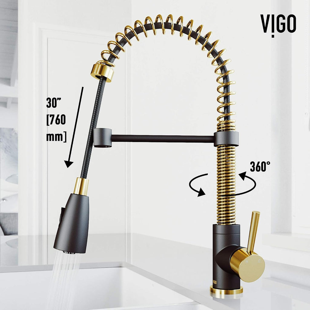 VIGO Brant 19'' H Single Handle Pull-Down Sprayer Kitchen Faucet in Matte Brushed Gold and Matte Black-VG02003MGMB