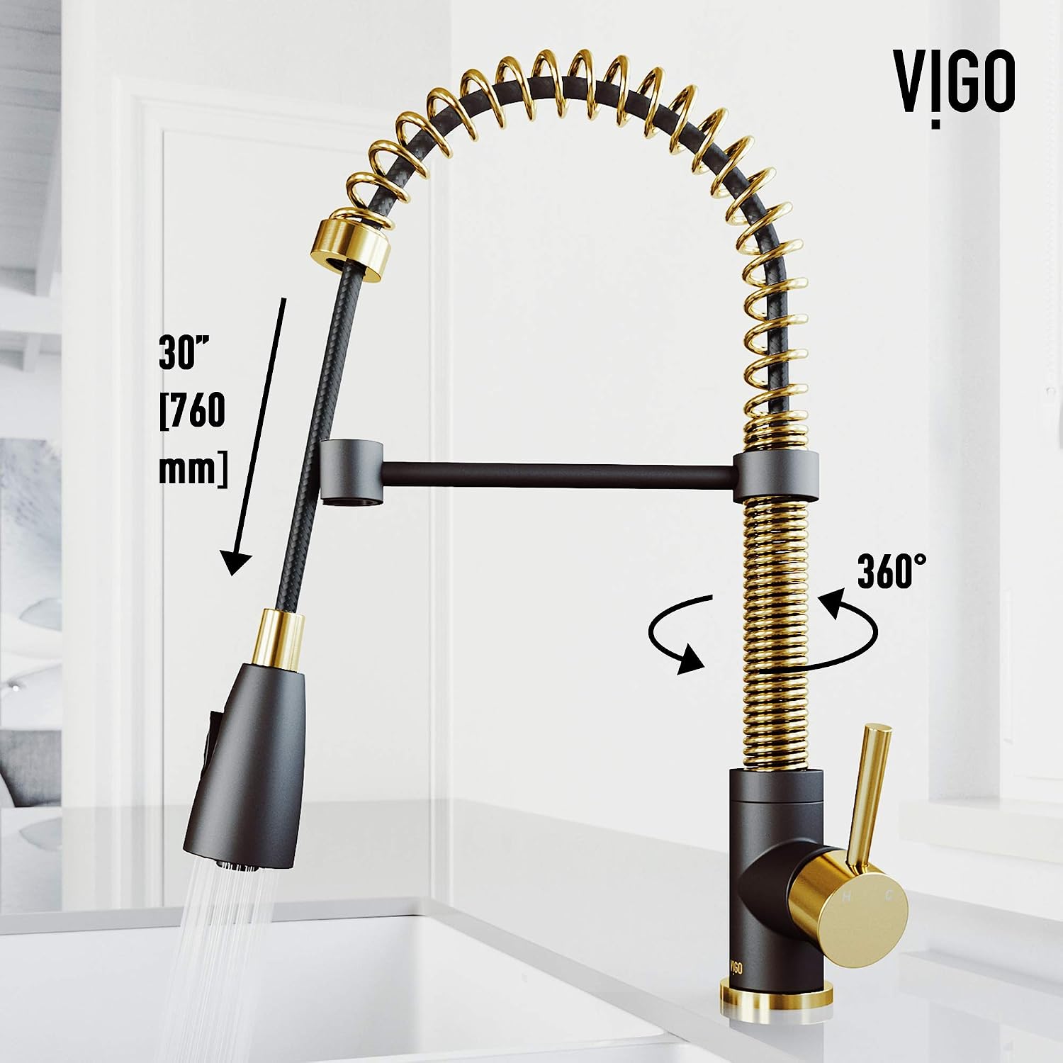VIGO Brant 19'' H Single Handle Pull-Down Sprayer Kitchen Faucet in Matte Brushed Gold and Matte Black-VG02003MGMB