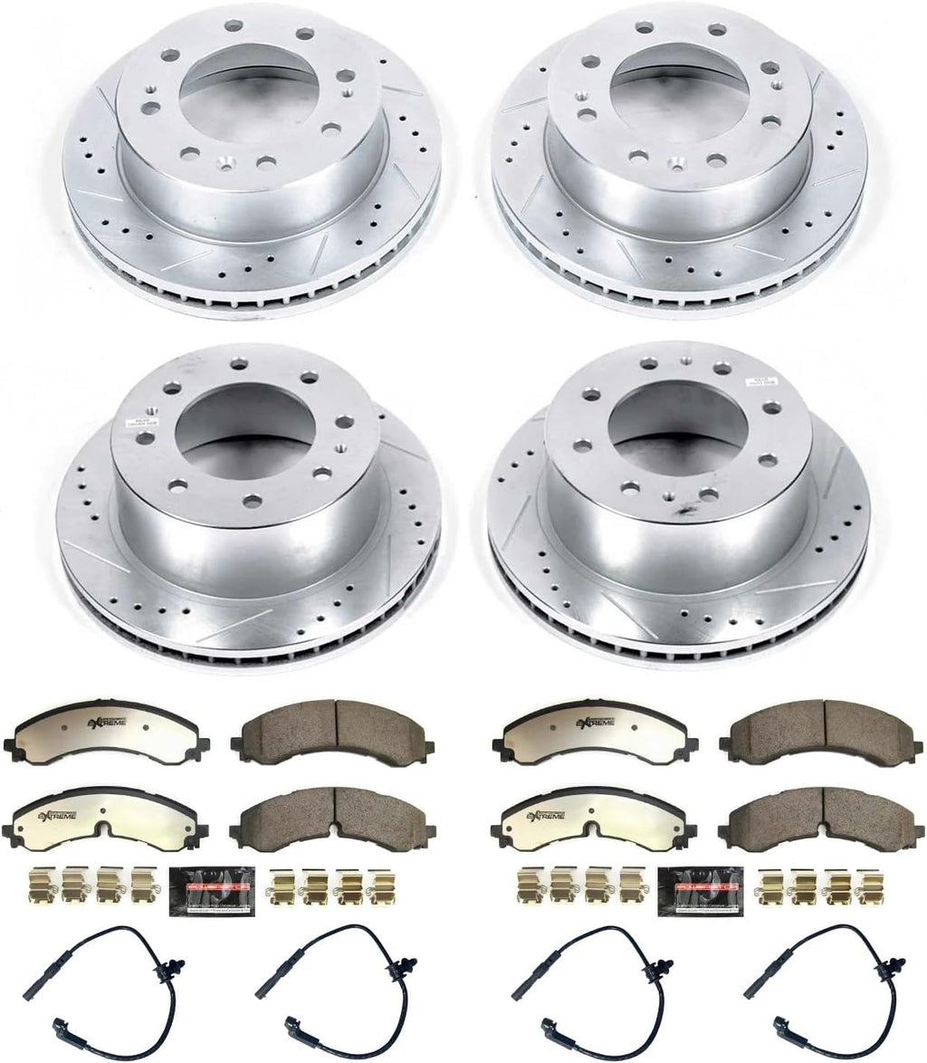 PowerStop Front & Rear Brake Kit For Chevrolet Silverado 2500 HD 2020-24 |GMC Sierra 3500 HD 2020-24 - Truck & Tow Carbon Fiber Ceramic Brake Pads + Drilled & Slotted Rotors Upgrade, K8732-36