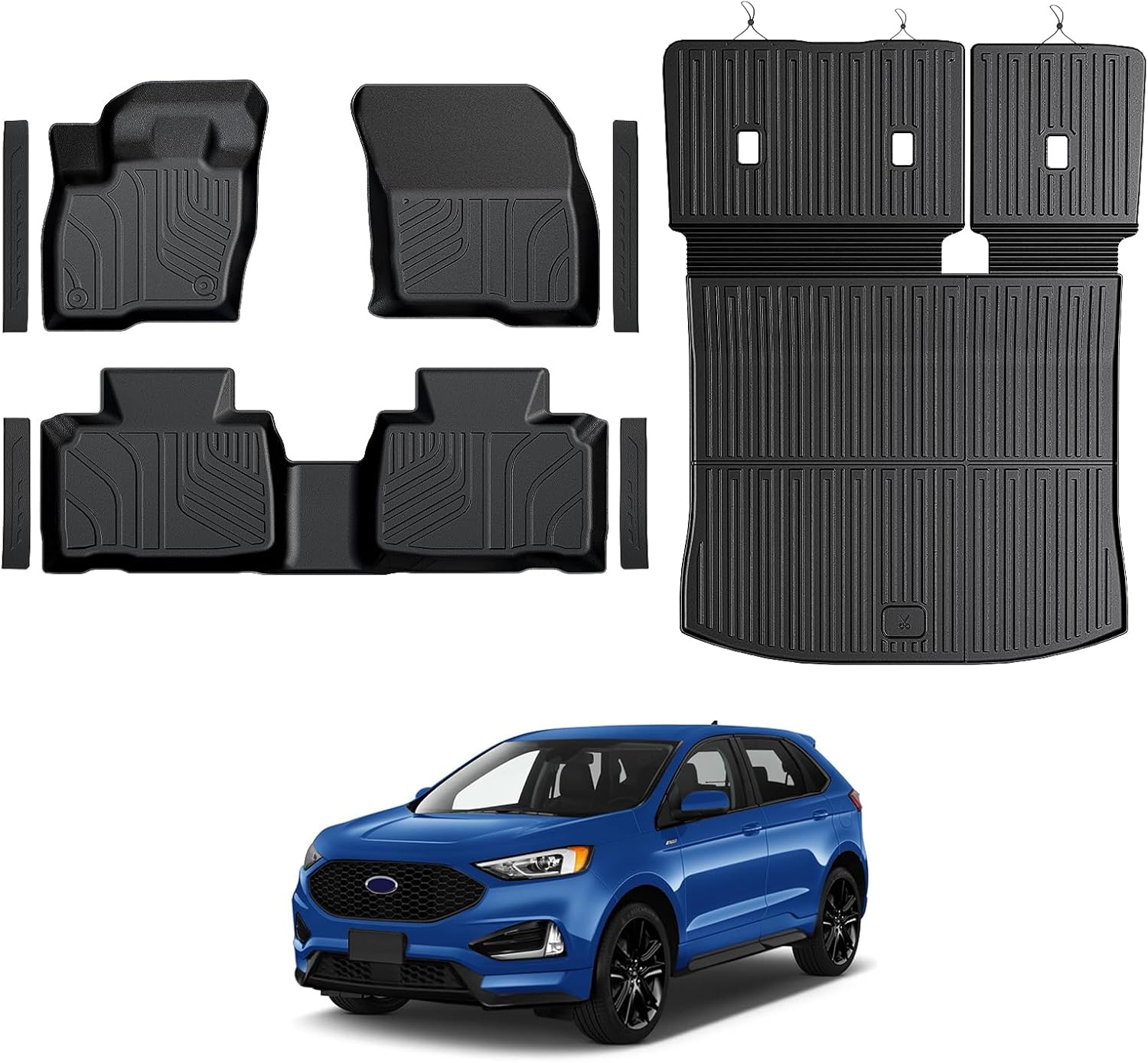 Floor Mats for Ford Edge 2015-2026, All Weather Floor Mats Trunk Cargo Liner with Backrest Protectors and Door Sill Guards Accessories, Full Coverage Set