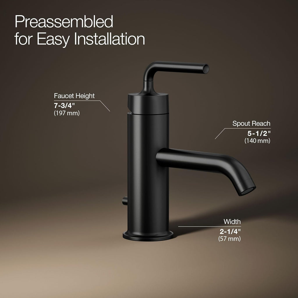 KOHLER K-14402-4A-BL Purist® Single-Handle Bathroom Sink Faucet, Straight Lever Handle, Bathroom Faucets, 1.2 GPM, Matte Black