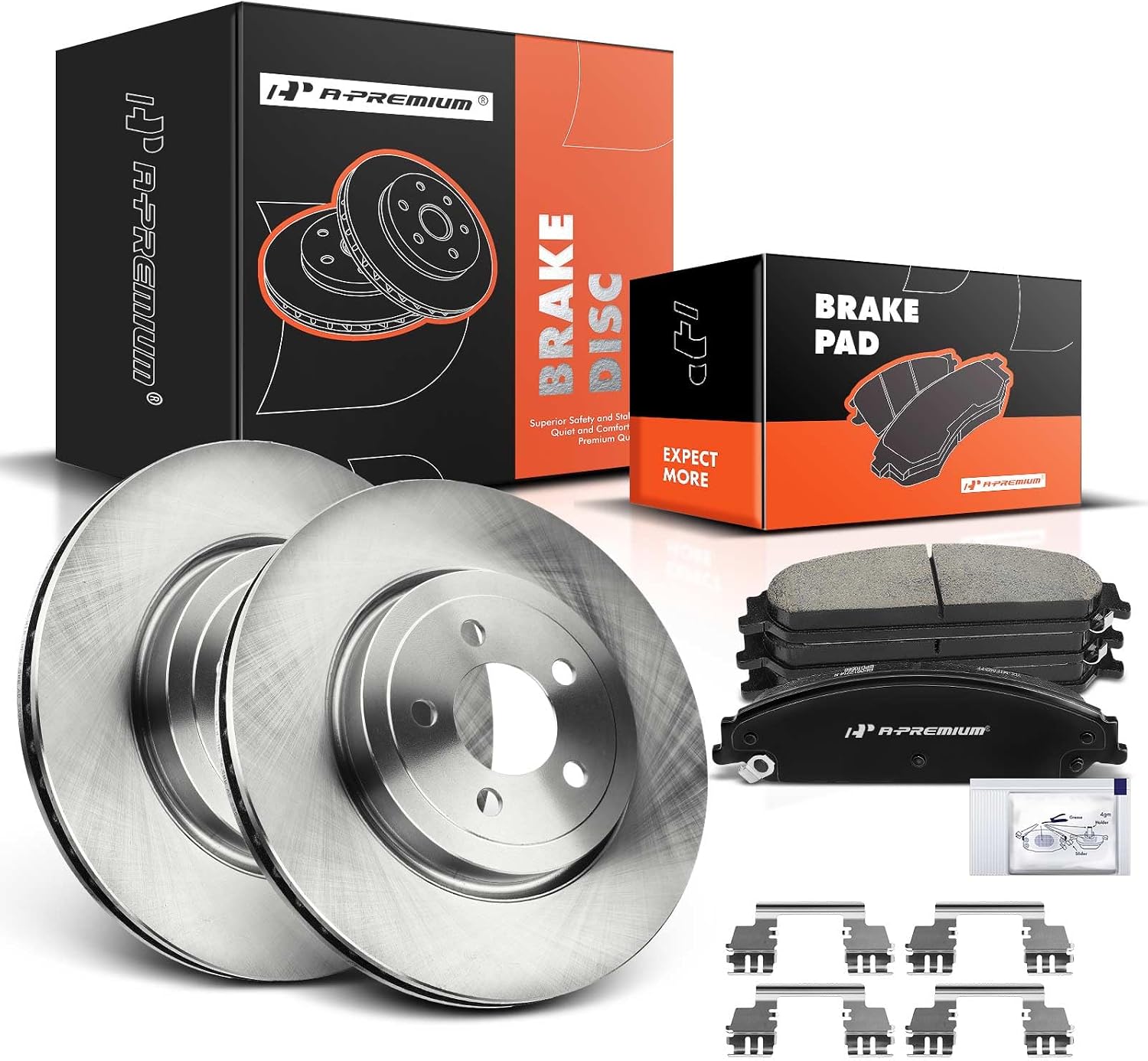 A-Premium 13.58 in (345 mm) Front Vented Disc Brake Rotors + Ceramic Pads Kit Compatible with Select Chrysler and Dodge Models - 300, Challenger, Charger, Magnum, 6-PC Set