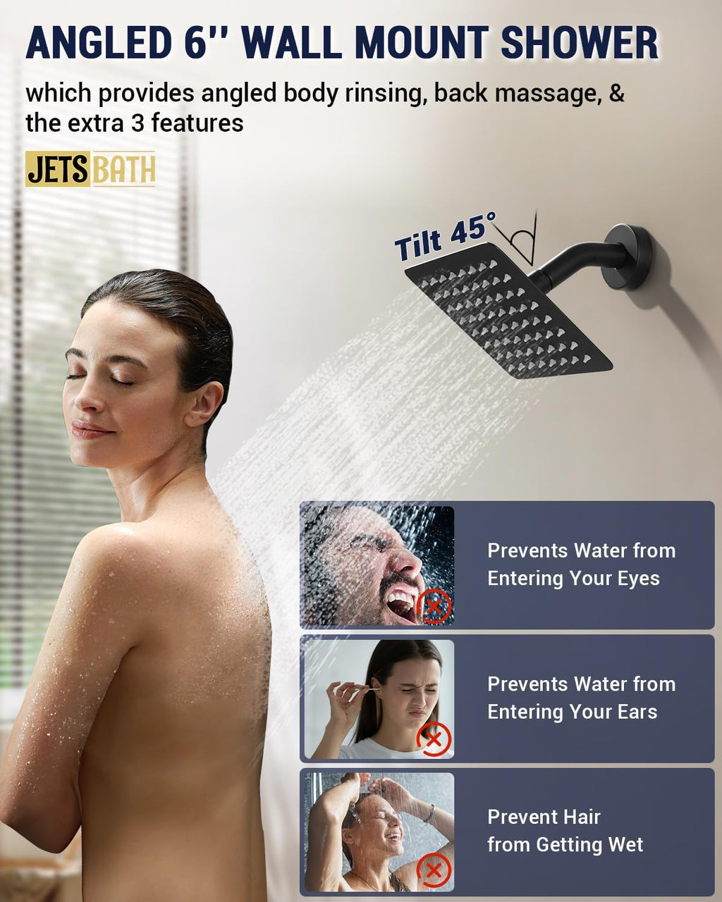Dual Rainfall Shower Head System with 4 Body Jets, JetsBath Shower Faucet Set Double Shower Head 6-Inch Shower Head & 12' Rain Shower, Luxury Matte Black Shower Faucet Set,Wall-Mounted Shower System