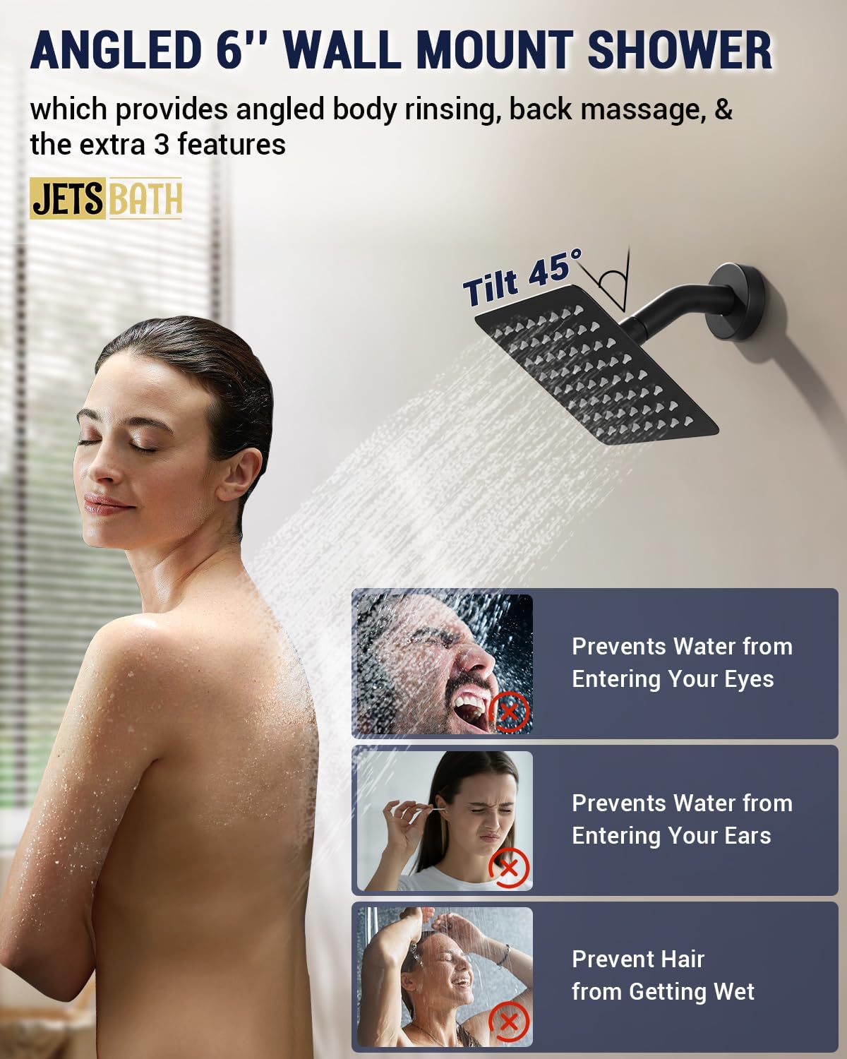 Dual Rainfall Shower Head System with 4 Body Jets, JetsBath Shower Faucet Set Double Shower Head 6-Inch Shower Head & 12' Rain Shower, Luxury Matte Black Shower Faucet Set,Wall-Mounted Shower System