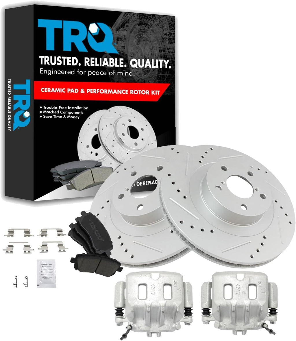 TRQ Performance Front Brake Pad and Rotor Set Ceramic Vented Coated Rotors Calipers Compatible with 2001 Subaru Legacy
