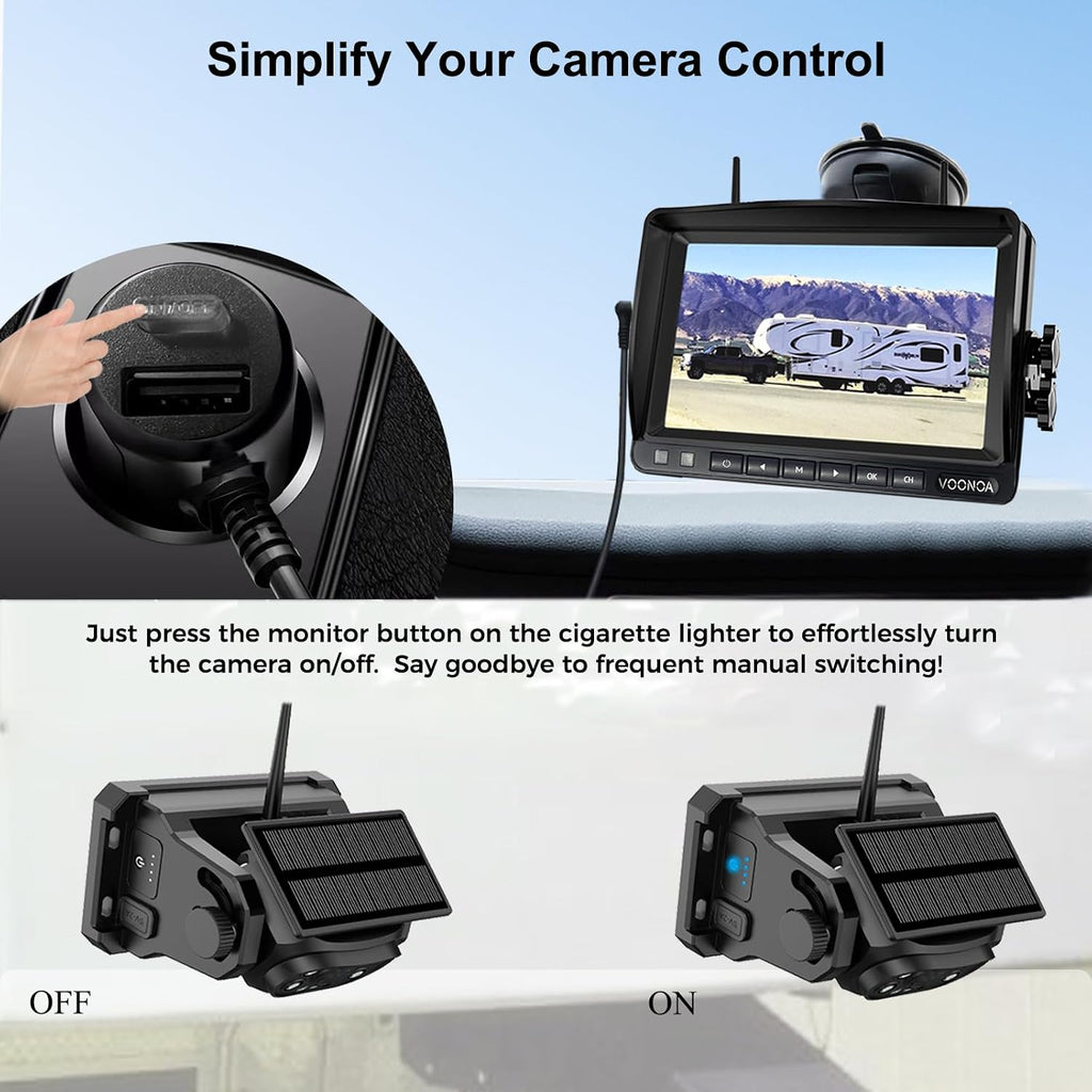 Wireless Magnetic Backup Camera, 15000mAh Battery Powered Rechargeable Waterproof HD Solar Back Up Rear View Bluetooth Hitch Camera with 7 Inch 1080P Monitor System for Car Truck Trailer RV VN003