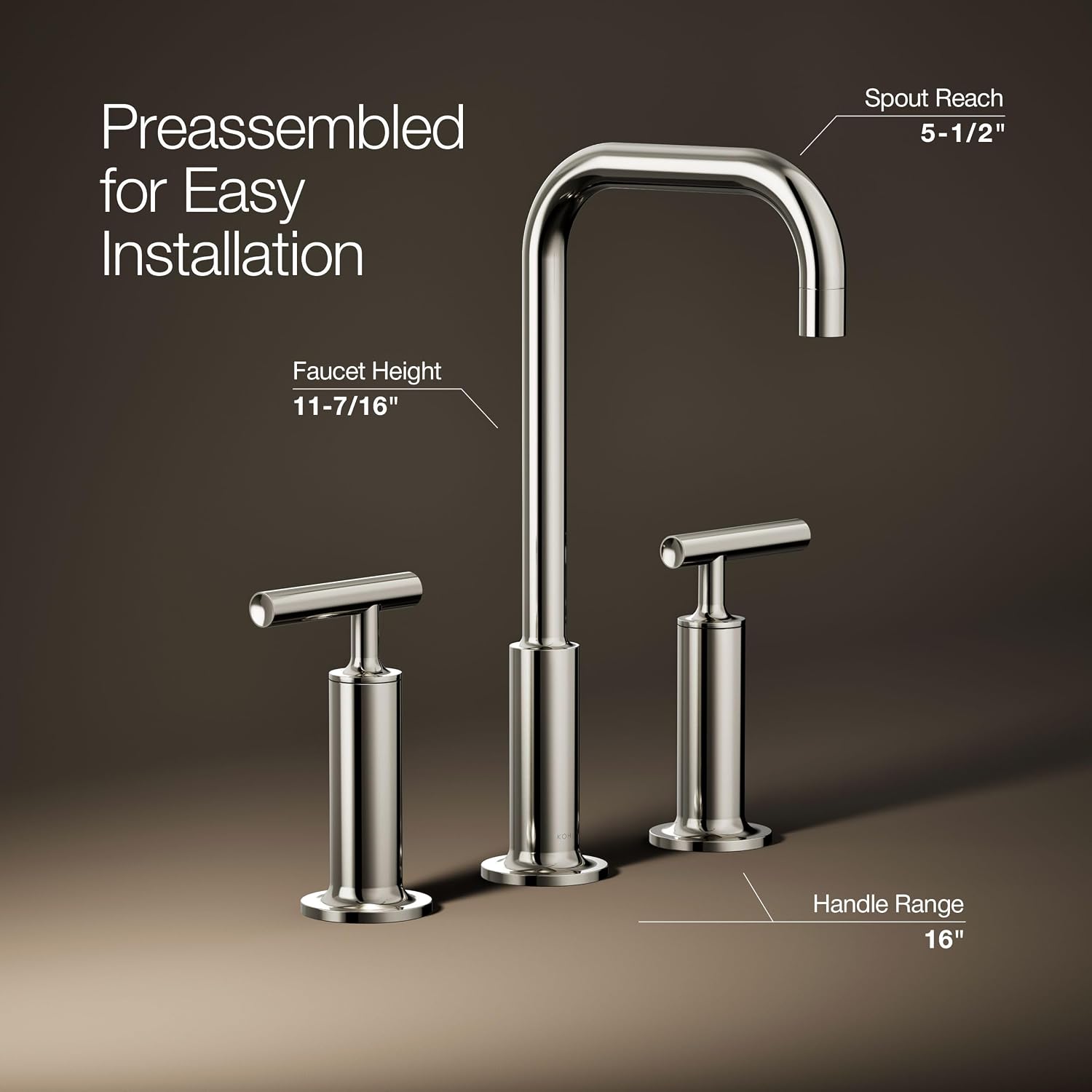 KOHLER K-14408-4-SN Purist® Widespread Bathroom Sink Faucet, 3-Hole, Widespread High Lever Handles and High Gooseneck Spout, 1.2 GPM, Vibrant Polished Nickel