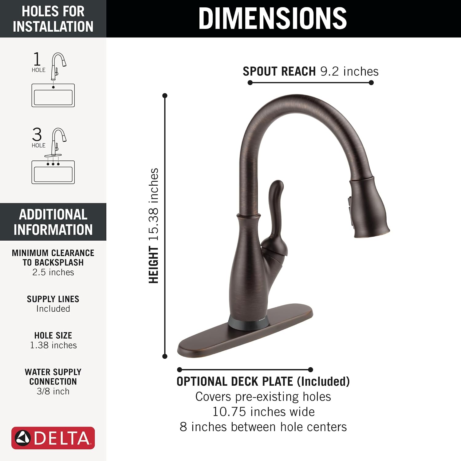 Delta Faucet Leland VoiceIQ Touch Kitchen Faucet with Touchless Technology, Oil Rubbed Bronze Kitchen Faucet, Smart Faucet, Alexa and Google Assistant Voice Activated, Venetian Bronze 9178TLV-RB-DST