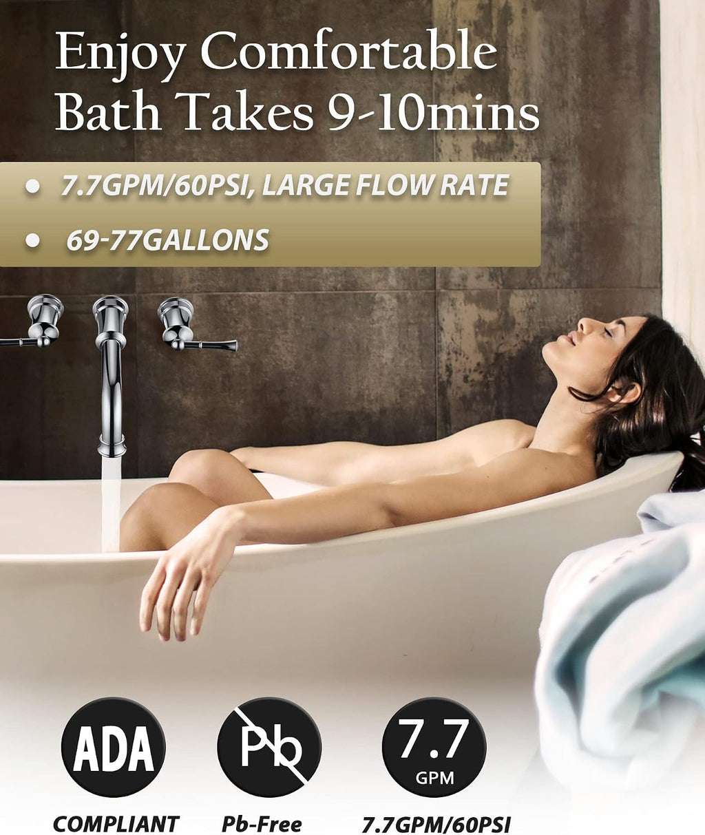 High Flow Wall Mount Tub Filler with Rough-in Valve, Brass Roman Tub Faucet 2 Handle Bathtub Faucet 360° Swivel Spout, Polished Chrome(B2306-CP)