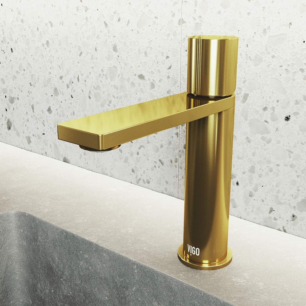VIGO Halsey Single-Handle Single-Hole Mount Bathroom Sink Faucet, 8-Inch, Matte Brushed Gold, Modern Design, Solid Brass, 1.2 GPM WaterSense & Ceramic Disc Valve, Corrosion-Resistant
