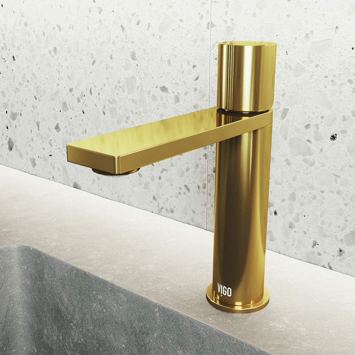 VIGO Halsey Single-Handle Single-Hole Mount Bathroom Sink Faucet, 8-Inch, Matte Brushed Gold, Modern Design, Solid Brass, 1.2 GPM WaterSense & Ceramic Disc Valve, Corrosion-Resistant