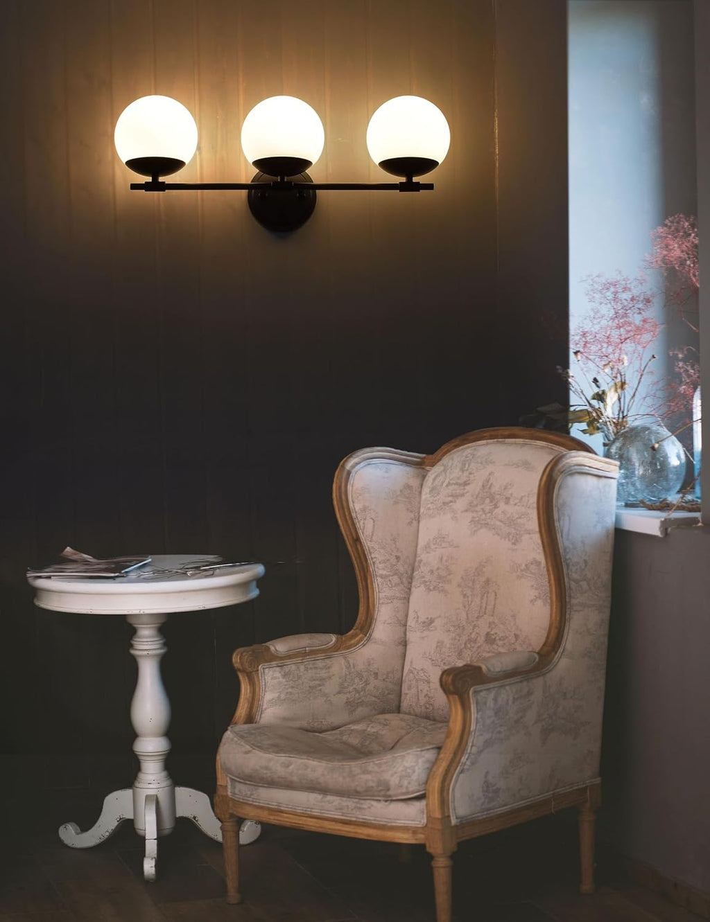Black Bathroom Vanity Light Fixtures, 3 Light Globe Wall Sconce Lighting Over Mirror, Modern Vanity Lights for Bathroom, Mirror Cabinets Hallway Stairs, Standard E26 Base, Matte Black