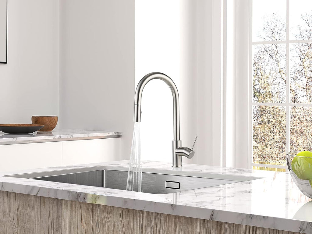 AguaStella AS60BN Brushed Nickel Kitchen Sink Faucet with Pull Down Sprayer Single Handle