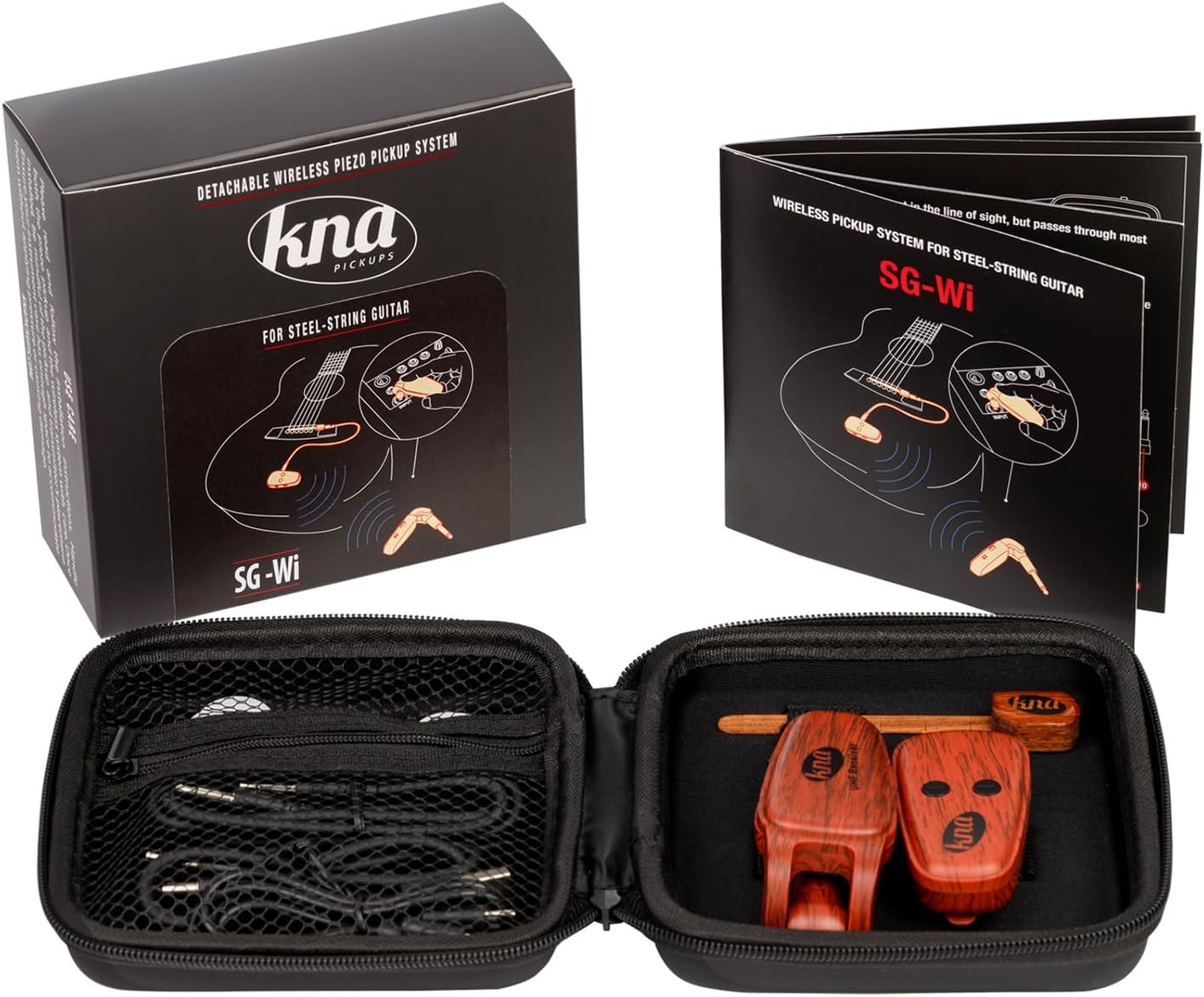 KNA SG-Wi Wireless Piezo Pickup for Steel String Acoustic Guitar, Volume Control, 100 feet / 30 meters Range, Ultra-Low Latency, Easy Installation, Pro Sound for Live Performance and Recording
