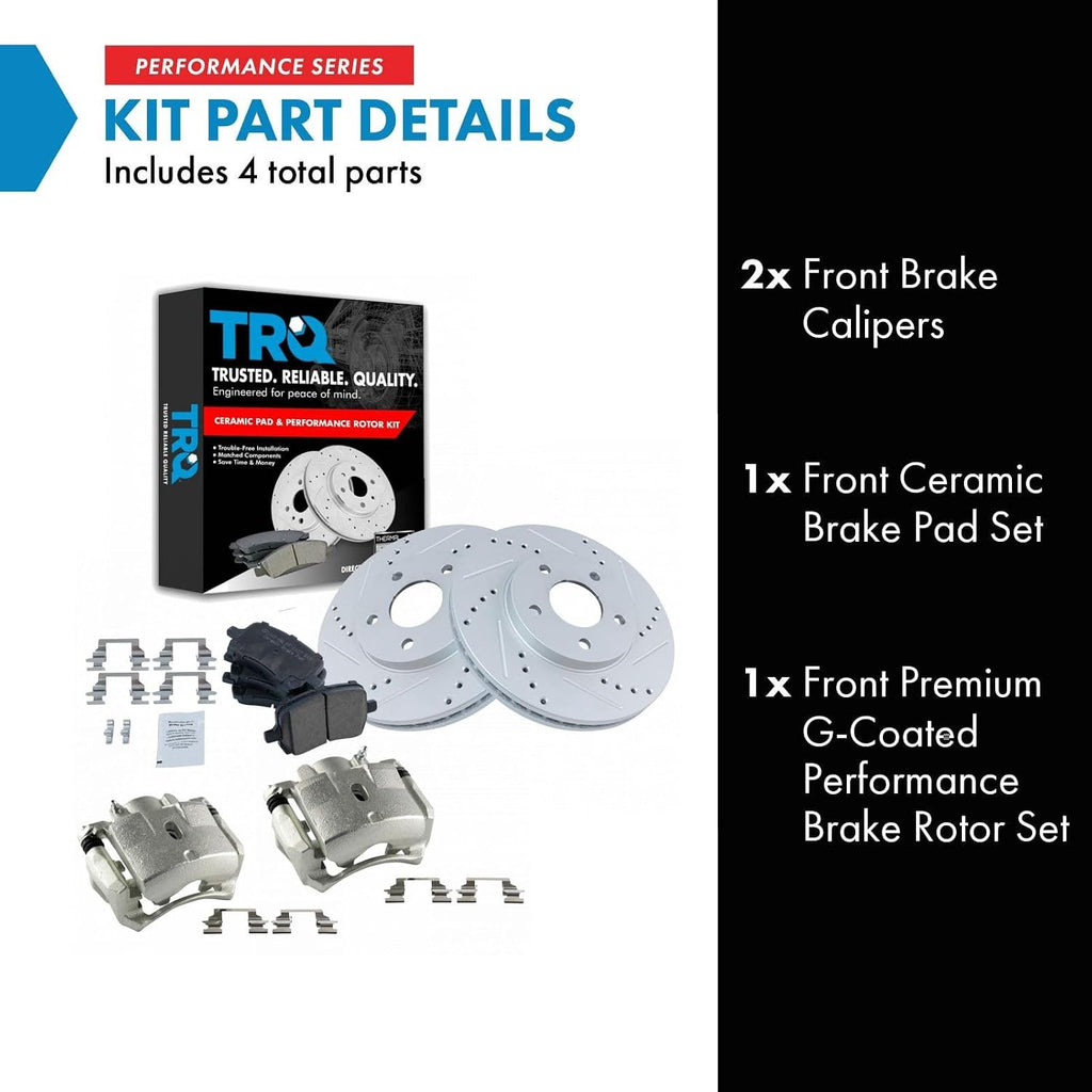 TRQ Performance Front Brake Pad and Rotor Kit Caliper Ceramic Vented Slotted Drilled G-Coated Compatible with 2006-2011 Chevrolet HHR