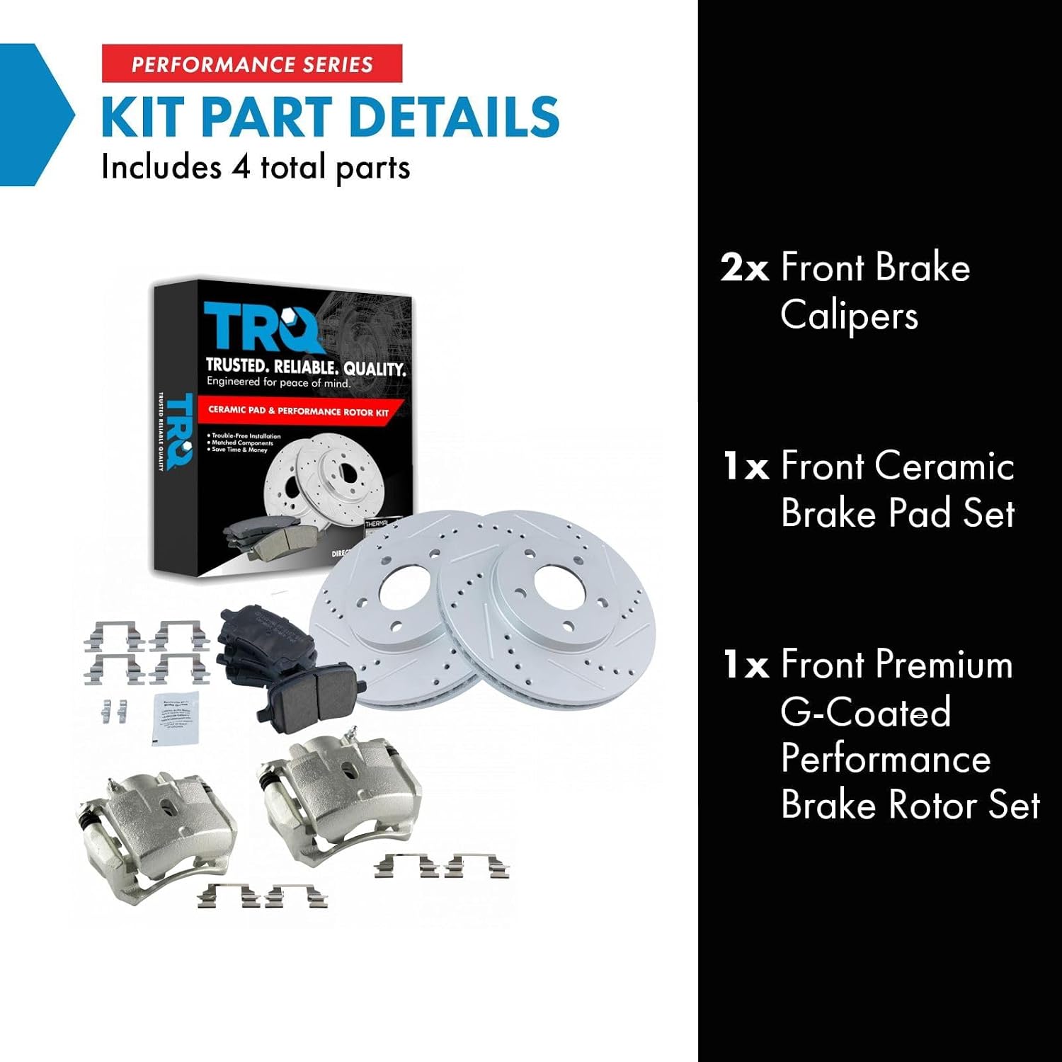 TRQ Performance Front Brake Pad and Rotor Kit Caliper Ceramic Vented Slotted Drilled G-Coated Compatible with 2006-2011 Chevrolet HHR