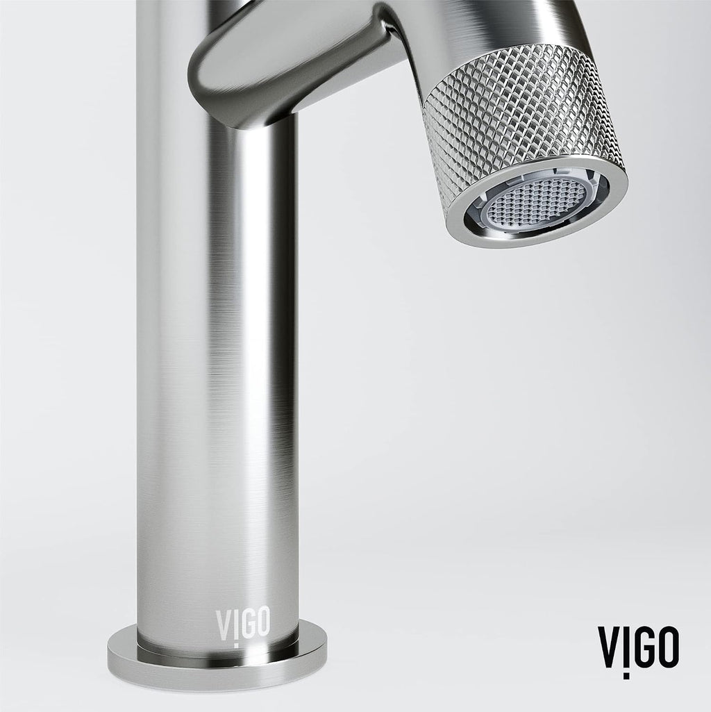 VIGO Apollo Single-Handle Single-Hole Mount Bathroom Sink Faucet, 8-Inch, Brushed Nickel, Modern Design, Solid Brass, 1.2 GPM WaterSense & Ceramic Disc Valve, Corrosion-Resistant