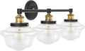 Linea di Liara Lavagna Farmhouse Matte Black Bathroom Light Fixtures Over Mirror Black and Gold 3-Light Bathroom Vanity Light Fixture Clear Glass Shades Modern Vanity Lights, Bulbs Included UL Listed