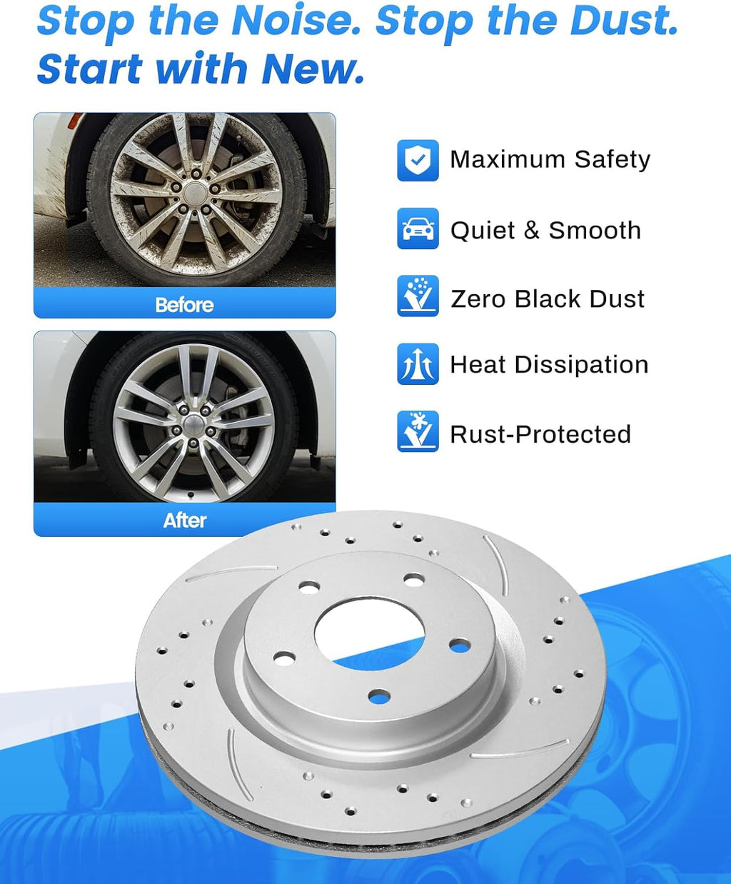 Anpulsero Front Brake Pads And Rotors Kit Compatible with 2013-2023 Nissan Altima, Automotive Replacement Brake Kits Geomet 31464 D1650-8878 Drilled And Slotted Rotors 295.8mm(11.6in)