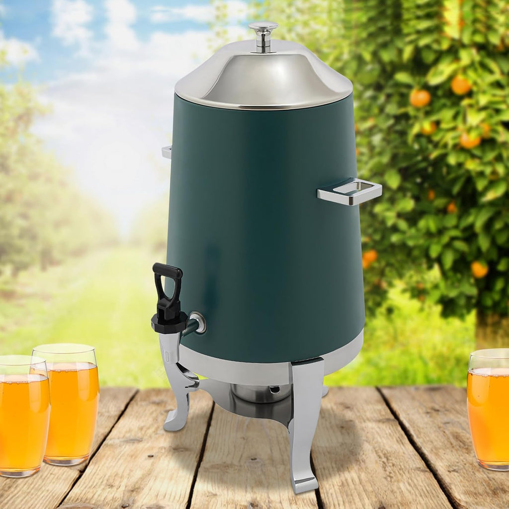 Coffee Urn With Fuel Holder, 3.5 Gallon/13L Stainless Steel Beverage Dispensers for Coffee Tea Hot Water, Hot Drink Dispenser with Stand, Chafer Urn with Spigot for Parties Catering (Green)