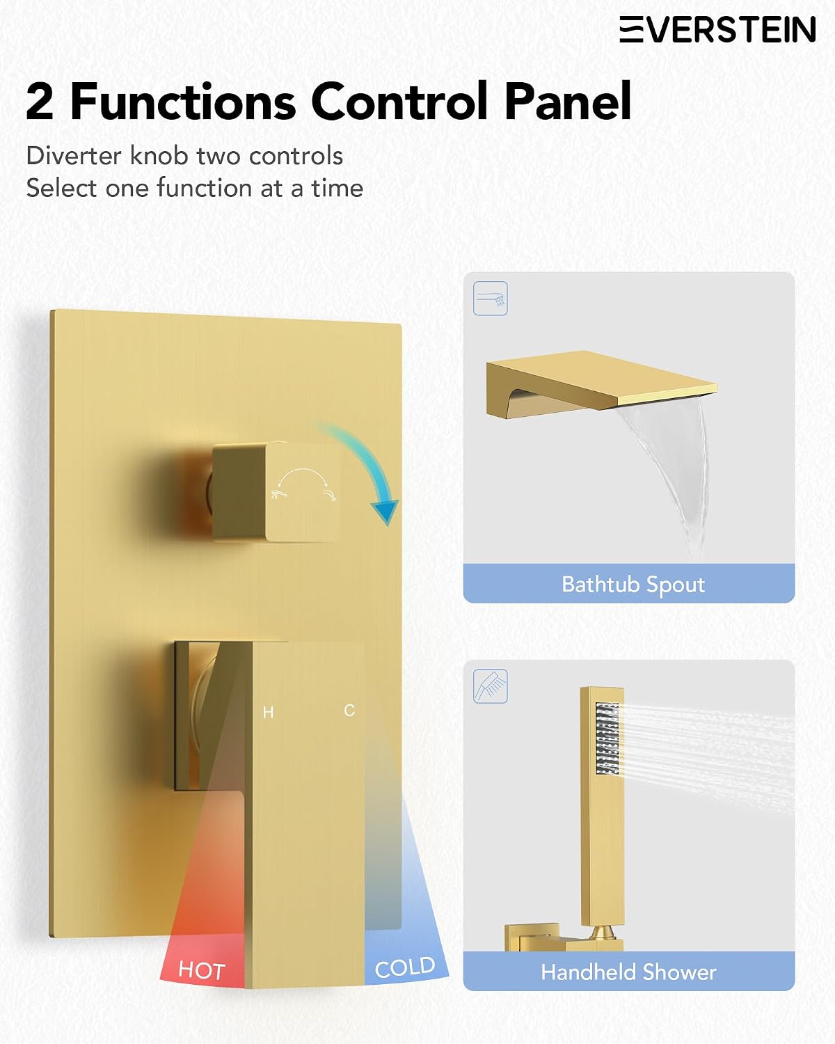 Wall Mounted Bathtub Shower Faucet Set, Bathroom Shower Fixtures Set Combo with Tub Spout and Handheld Shower Head Spray, Brushed Gold