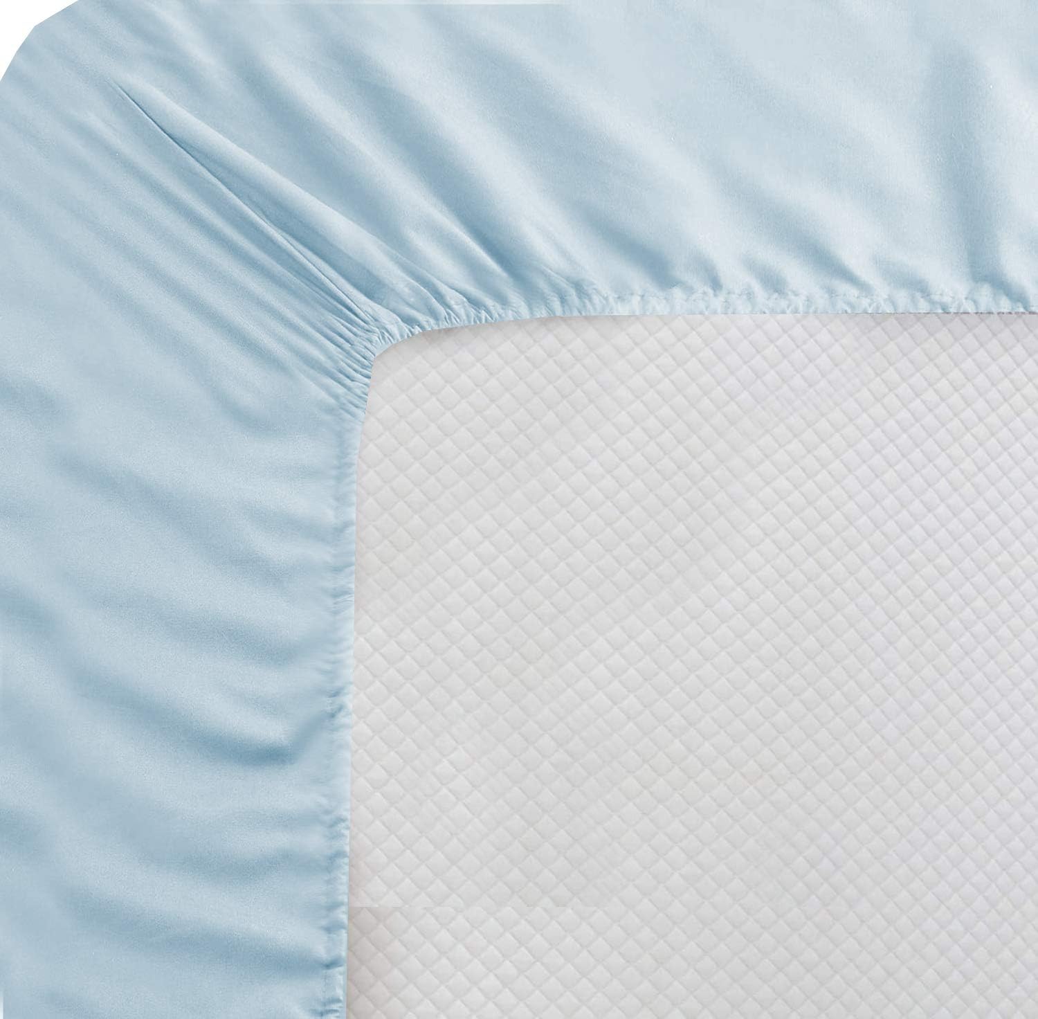 Pure 1000 Thread Count Egyptian Cotton- Sateen Weave- Olympic Queen(66' X 80') Light Blue Sheet Set - 4-Piece 14'-18' Inches Standard Drop Length Elastic Bounded