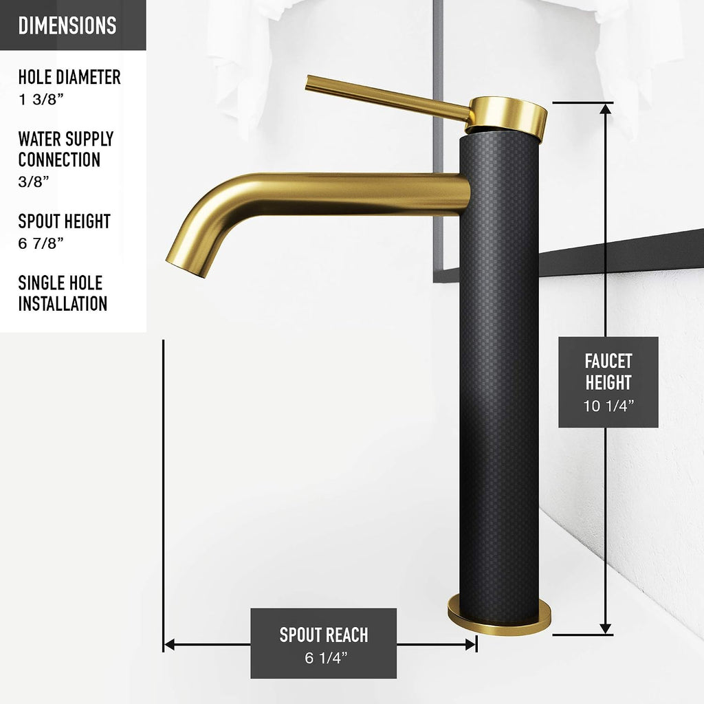 VIGO Lexington Single-Handle Single-Hole Mount Vessel Bathroom Sink Faucet, 10-Inch, Matte Brushed Gold, Modern Design, Solid Brass, 1.2 GPM WaterSense & Ceramic Disc Valve, Corrosion-Resistant