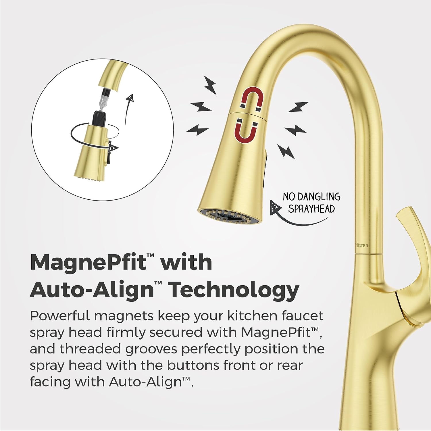 Pfister Talega Pull-Down Kitchen Faucet with Sprayer Brushed Gold Single Handle 3-Hole Installation High Arc Spout 360° Swivel MagnePfit Docking TopPfit Technology