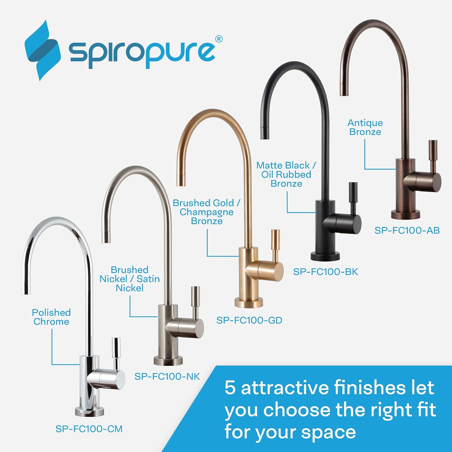 SpiroPure NSF-Certified Lead-Free Air Gap RO Faucet, Brushed Gold/Bronze/Brass, Reverse Osmosis Replacement Water Filter Faucet, 3 Line Filtered Faucet, SP-FC100-GD