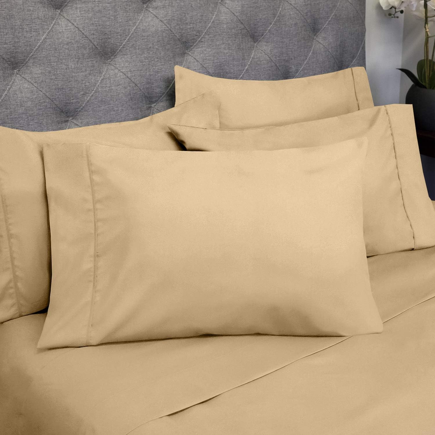 Sweet Home Collection Twin Size Bed Sheets - 4 Piece 1500 Thread Count Fine Brushed Microfiber Deep Pocket Set - 1 Extra Pillow CASE, Great Value, Camel, Twin (Pack of 12)