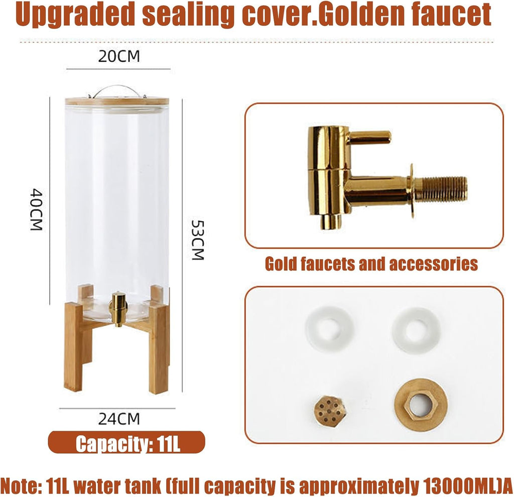 Transparent Beverage Machine, Glass Juice Dispenser with Multiple Faucets to Choose from, Sealed and Leak-Proof(Gold)