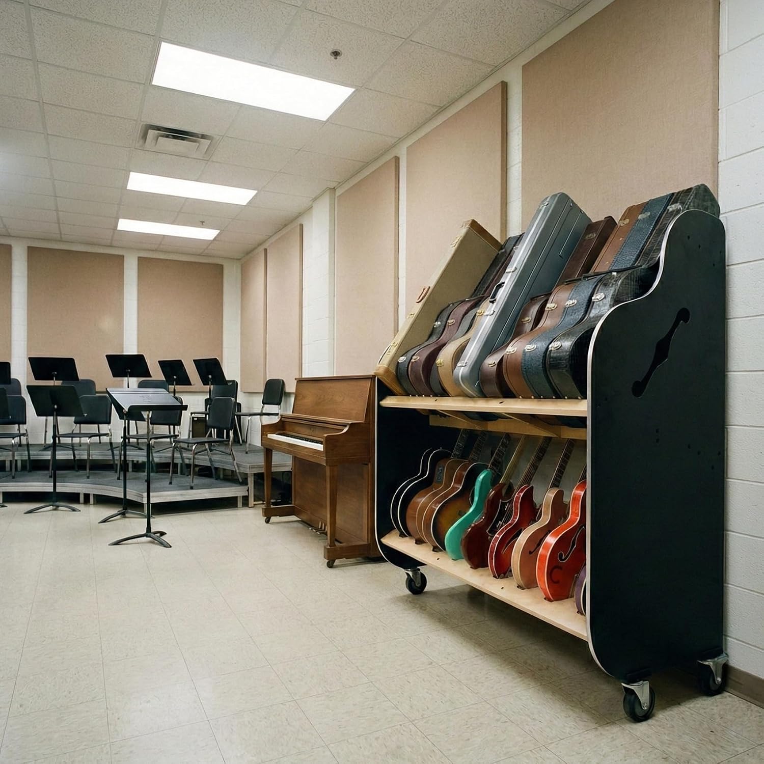 A&S Crafted Products Double-Stack Combo Guitar & Case Rack - The Session-Pro | Mobile 2-Tier Stand | Made in U.S.A.