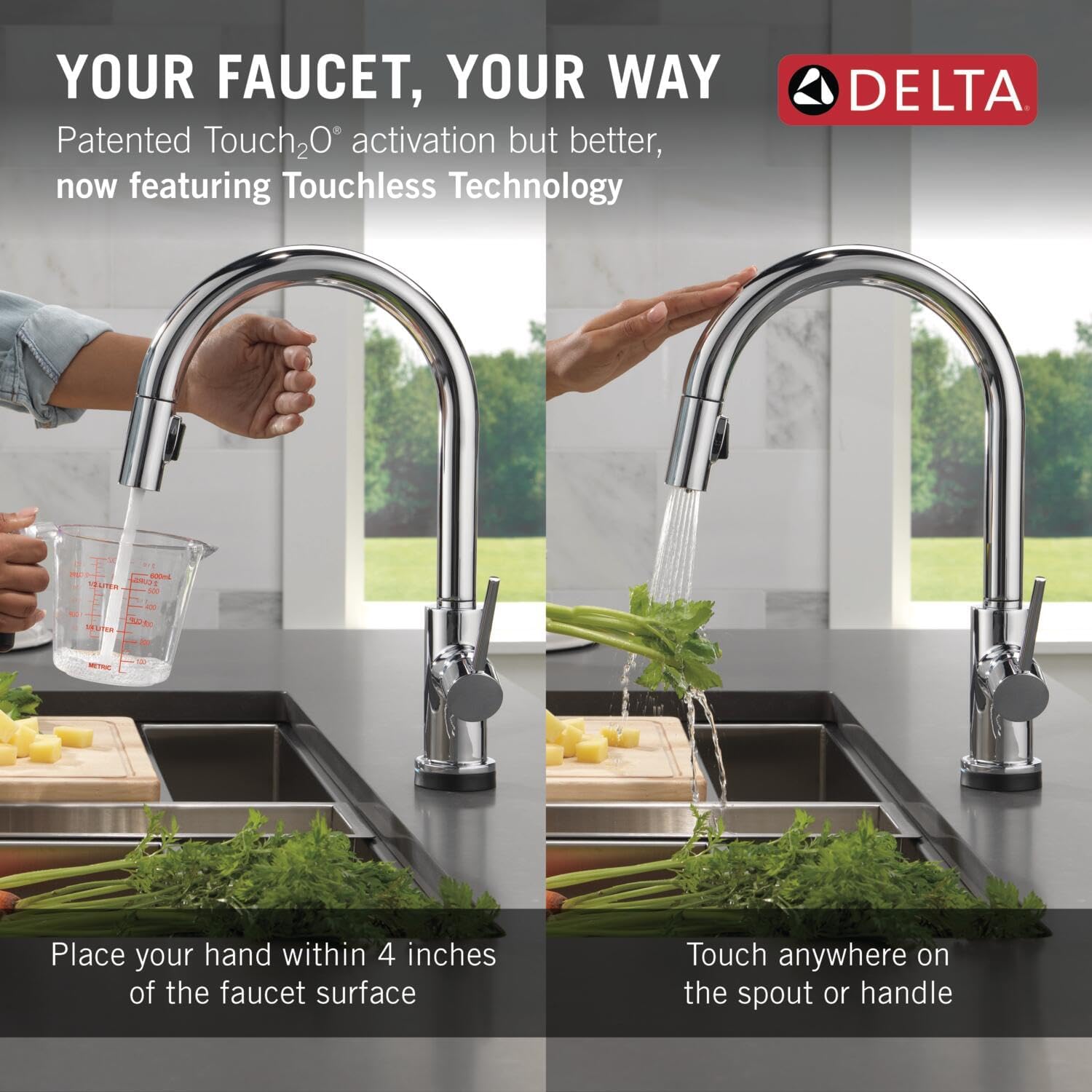 Delta Trinsic Touchless Kitchen Faucet with Touch Technology, Chrome Kitchen Sink Faucet with Pull Down Sprayer, Single Hole, Chrome 9159TL-DST