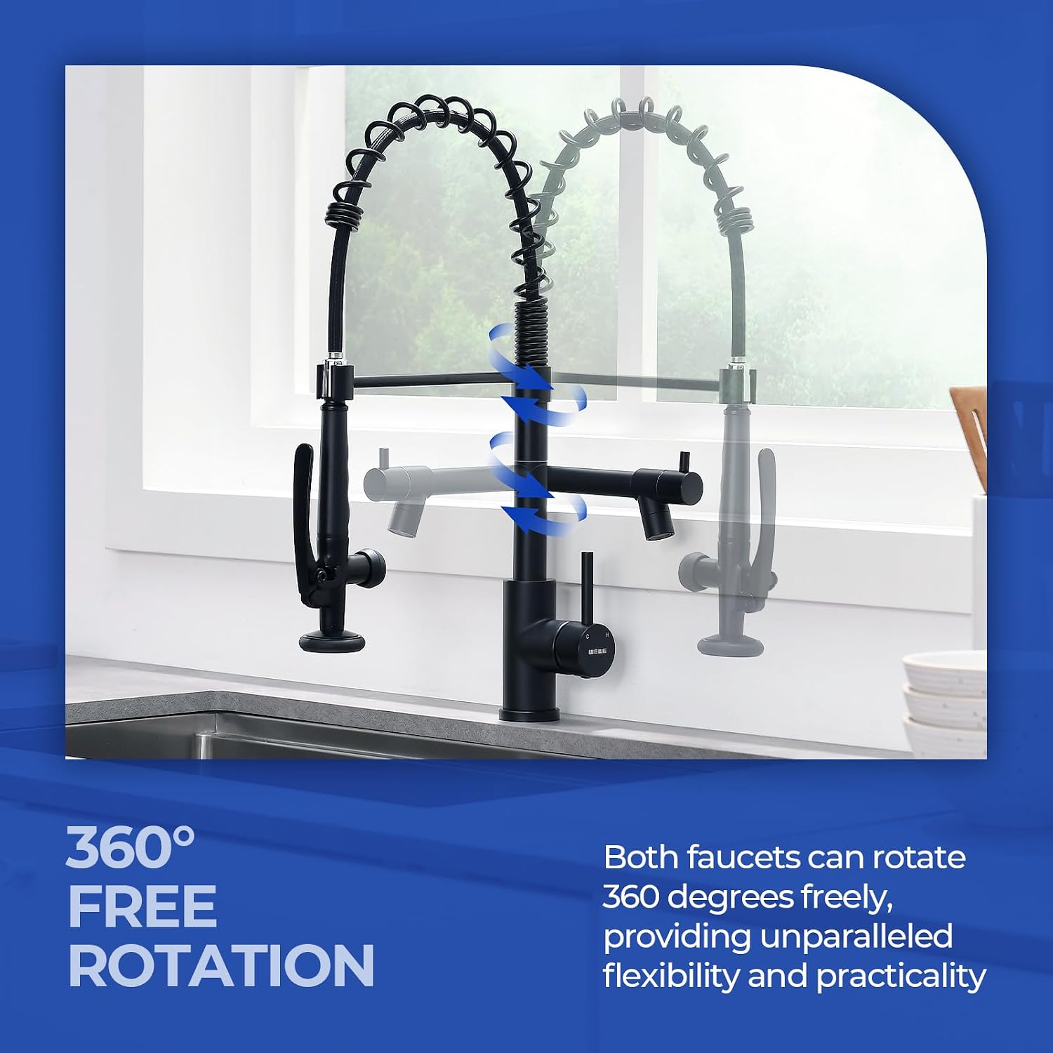 WEWE Black Kitchen Faucet with Pull Down Sprayer, Kitchen Sink Faucet with Pot Filler Single Handle Commercial High Arc Stainless Steel Matte Black for Bar Laundry RV Utility Sink