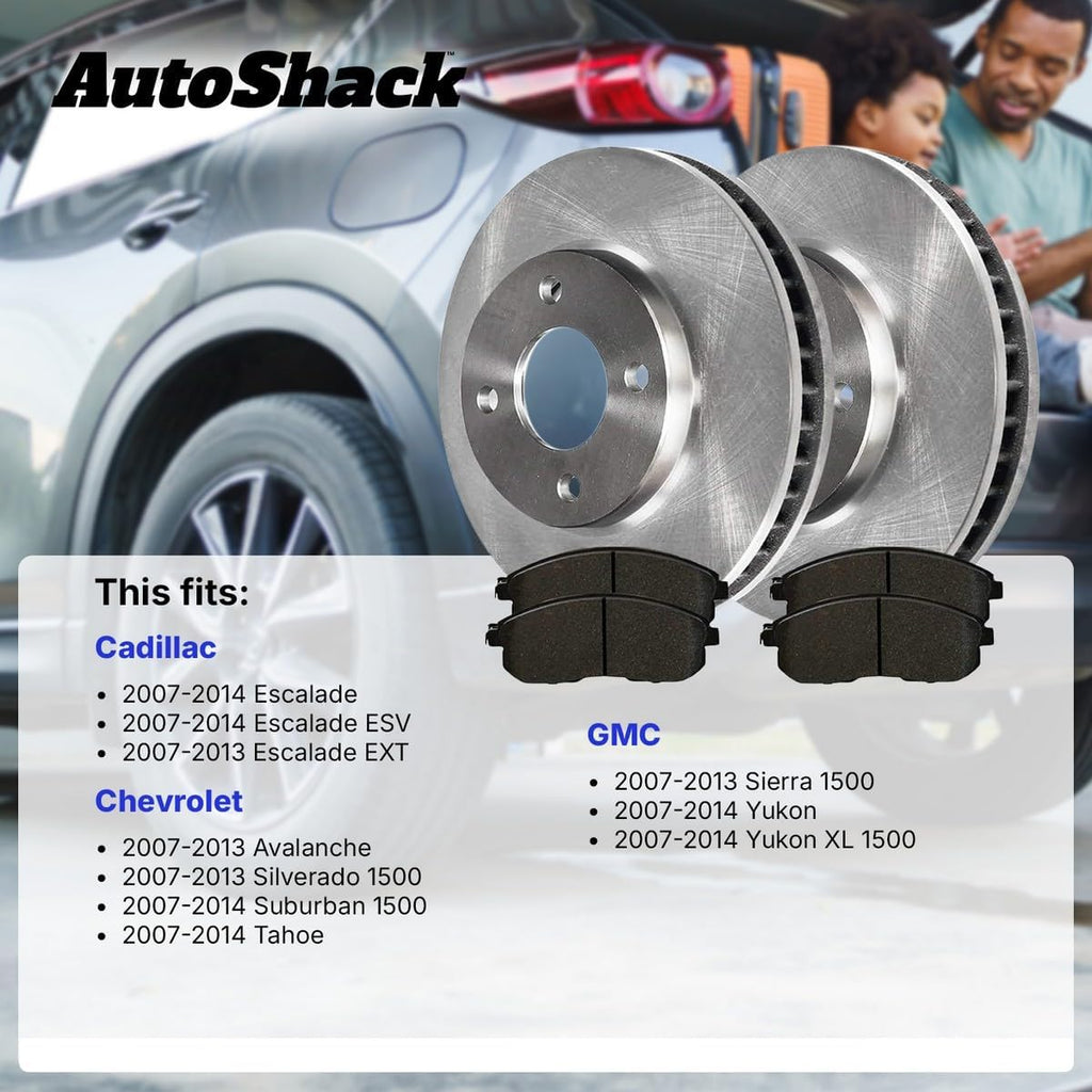 AutoShack Front & Rear Brake Rotors & Premium Pads for Chevrolet & GMC, Silverado 1500 2007-2013 Sierra 1500 2007-2013 Tahoe 2007-2014 Yukon 2007-2014, 4WD RWD AWD V8 4.8L 5.3L 6.0L 6.2L