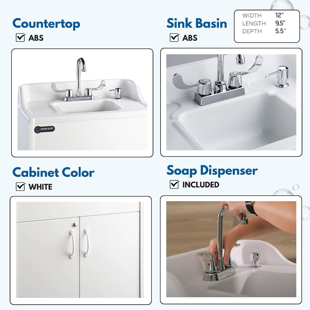 Ozark River Portable Sinks Premier White & Fill-n-Roll Dolly Kit Bundle, White Laminate-ABS, Portable Sink with Hot Water, Self-Contained Sink, Portable Hand Washing Station, 110V