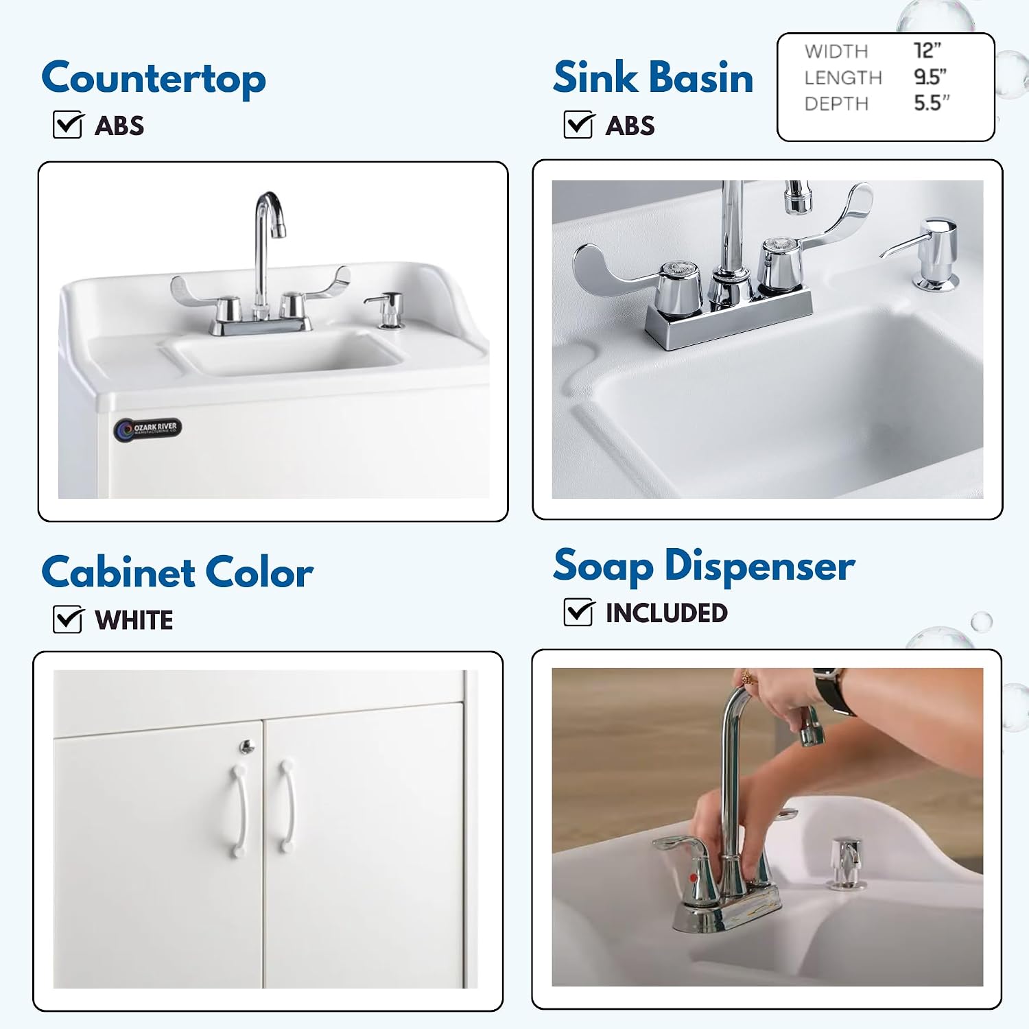 Ozark River Portable Sinks Premier White & Fill-n-Roll Dolly Kit Bundle, White Laminate-ABS, Portable Sink with Hot Water, Self-Contained Sink, Portable Hand Washing Station, 110V
